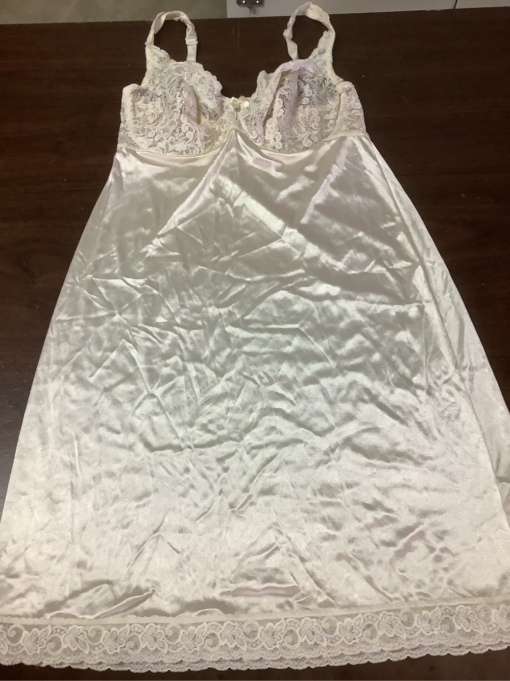 Warner's Ivory Lace-Top Satin Slip, 34D Underwire